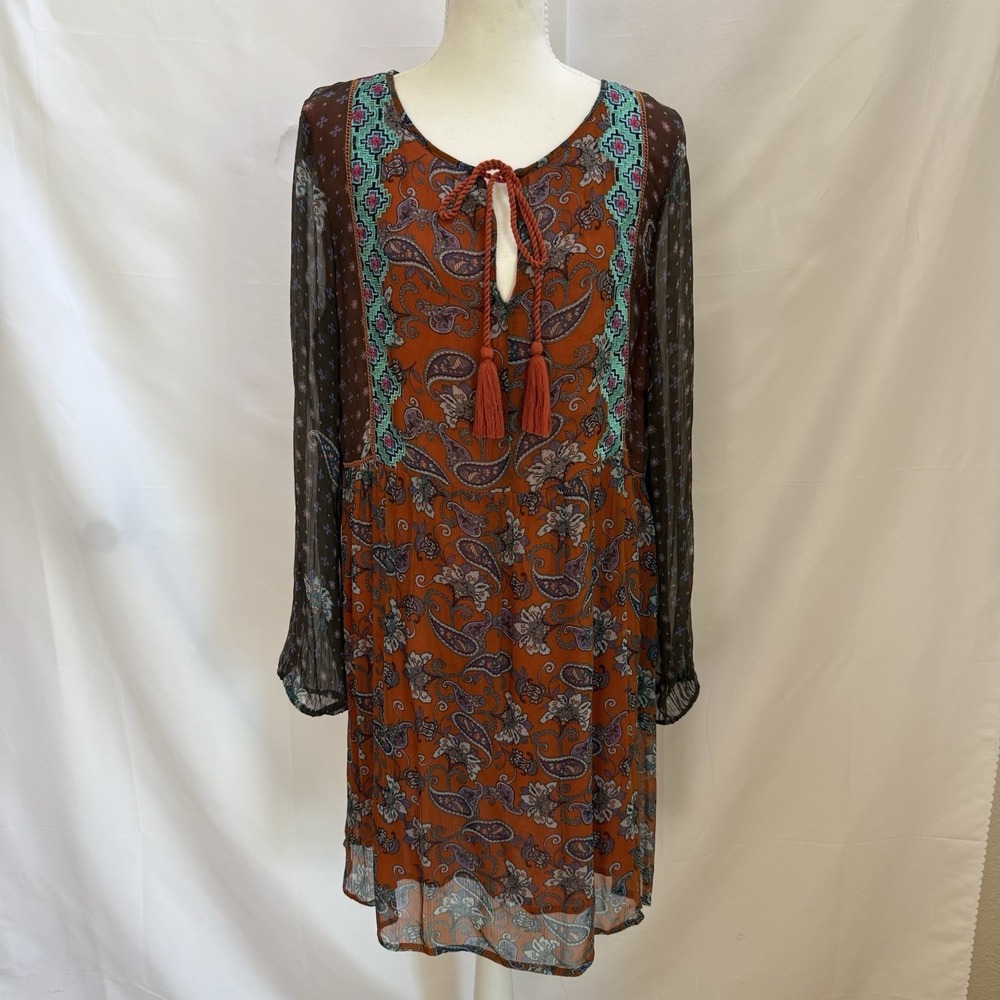 Sundance Orange Paisley Sweet Whispers Dress Petite Large Boho Hippie Embroidery